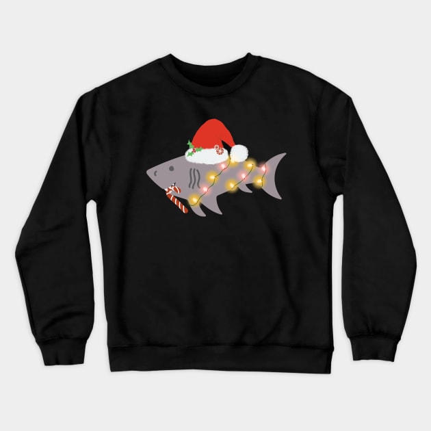 Shark Santa Hat Candy Cane Peppermint Candies Christmas Crewneck Sweatshirt by Rosemarie Guieb Designs